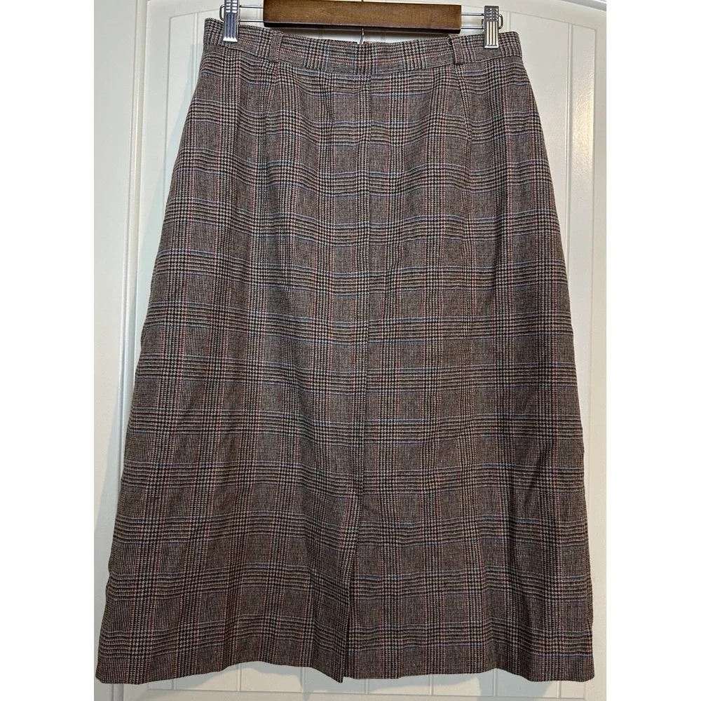 Vintage Union Made A-Line Plaid Midi Length Wool‎ blend Plaid Skirt 13/14 school